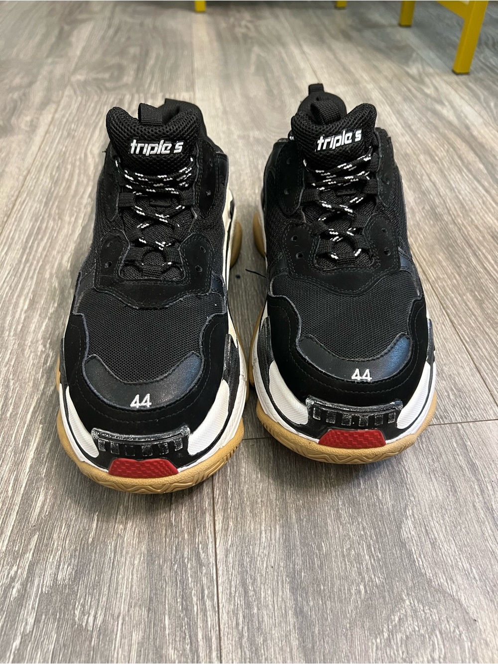 Balenciaga Men’s triple S Black Sneakers with White and Gum Accents